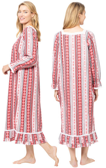 Martha - Victorian Long Sleeve Cotton Flannel Nightgown - Fair Isle
