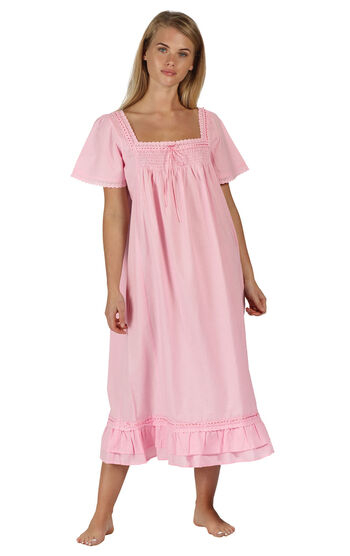Evelyn - Vintage-Inspired Short Sleeve Cotton Nightgown - Pink