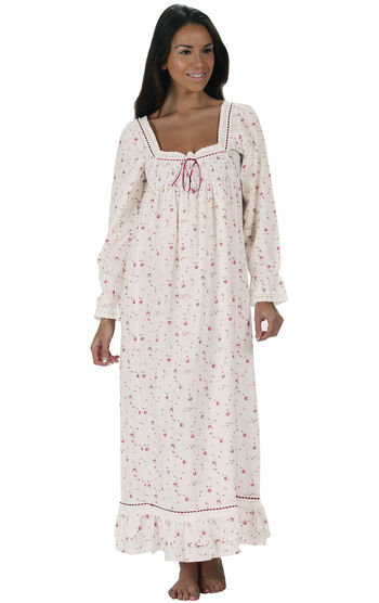 Martha - Victorian Long Sleeve Cotton Nightgown - Vintage Rose
