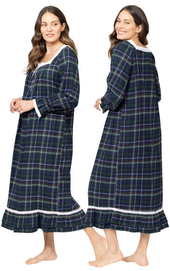 Martha - Victorian Long Sleeve Cotton Flannel Nightgown - Mackenzie Plaid