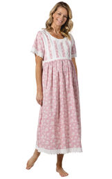 Helena - Vintage Short Sleeve Cotton Ladies Nightgown image number 4