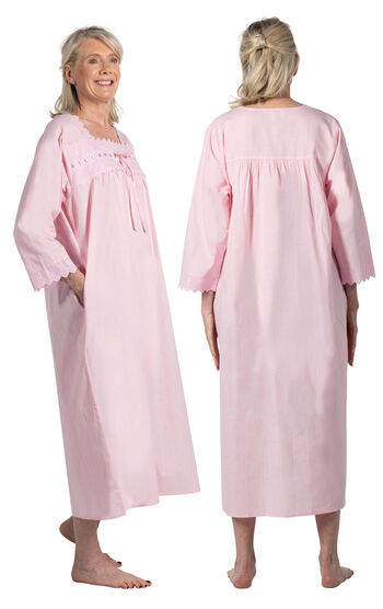 Laura - 3/4 Sleeve Long Cotton Nightgown for Women - Pink
