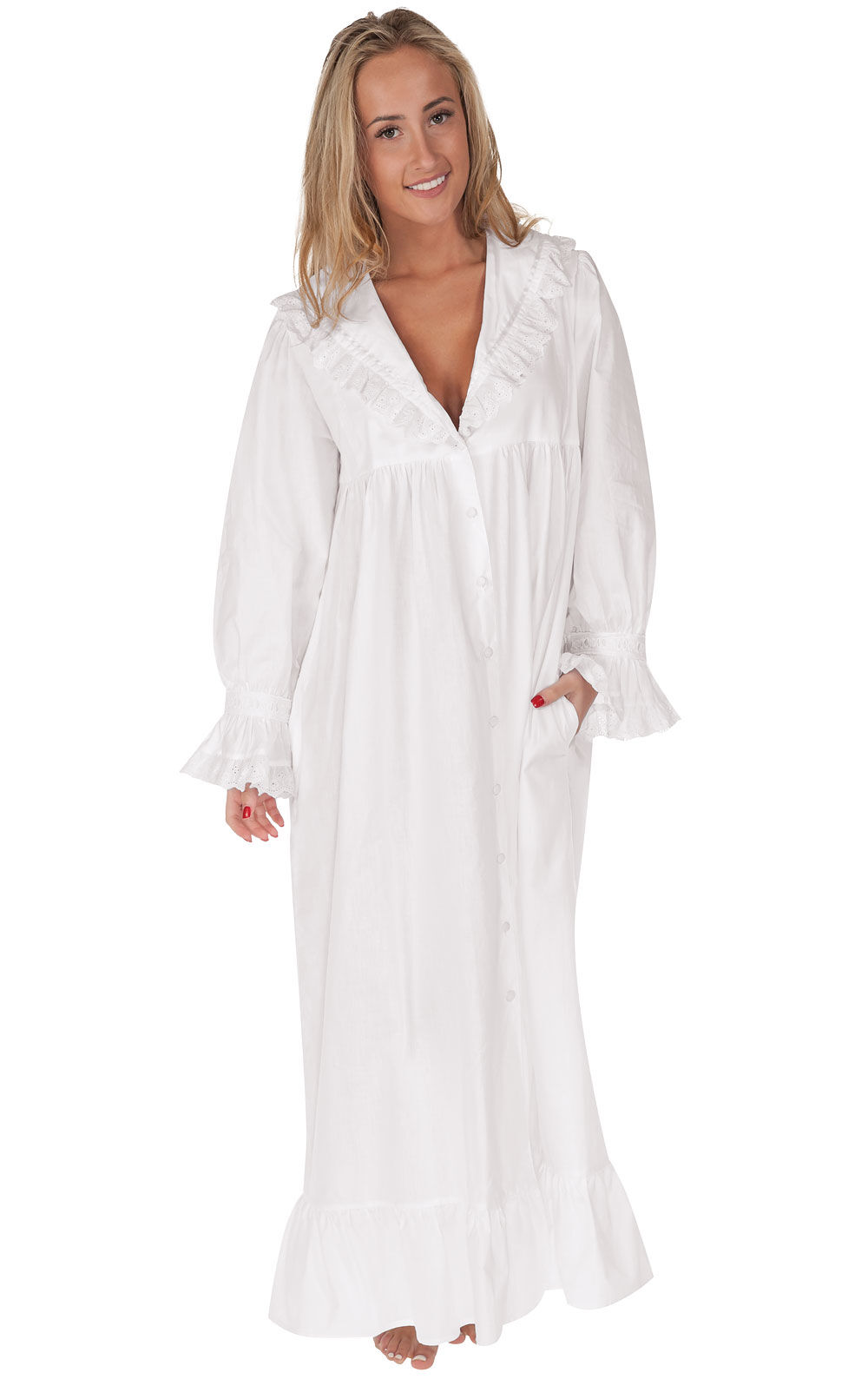 100% Cotton Nightgown / Housecoat Size Medium Amelia "White" The 1 For U 