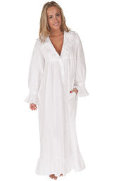 Model wearing Amelia Nightgown - White image number 0
