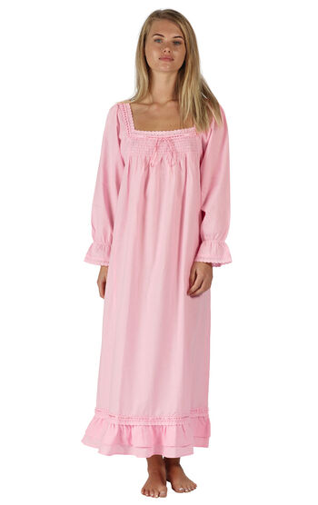 Martha - Victorian Long Sleeve Cotton Nightgown - Pink