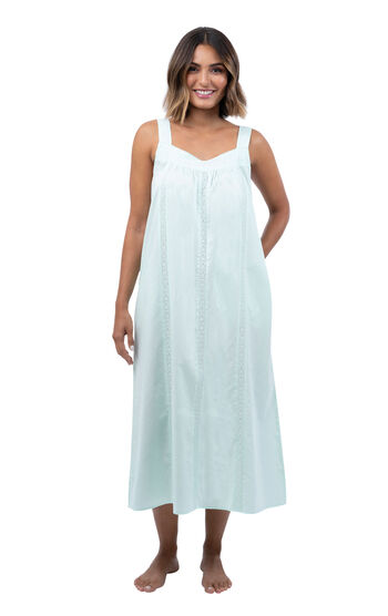 Meghan - Victorian Sleeveless Cotton Nightgown - Sea Glass