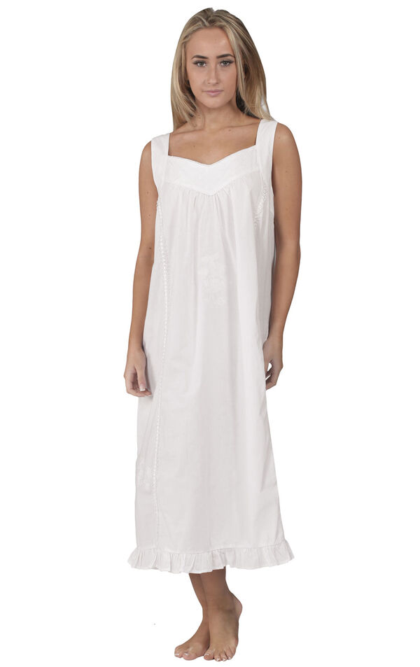 Model wearing Nancy Nightgown in White