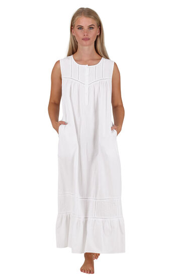 Naomi - Sleeveless Cotton Nightgown for Women - White