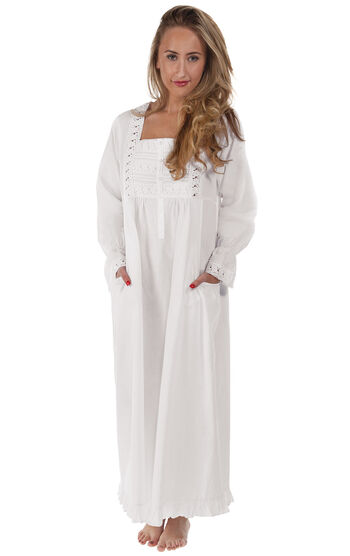 Isabella - Victorian White Cotton Nightgown for Women - White