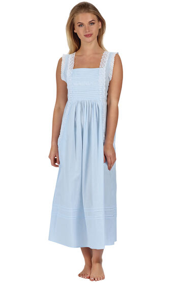 Rebecca - Sleeveless Victorian Womens Nightgown - Blue