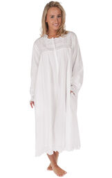 Model wearing Henrietta Nightgown - White image number 0