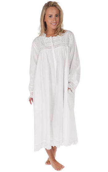 Henrietta - 100% Cotton Long Sleeve Vintage Nightgown - White