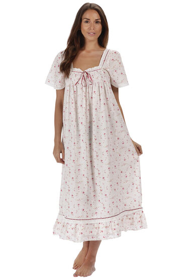 Evelyn - Vintage-Inspired Short Sleeve Cotton Nightgown - Vintage Rose