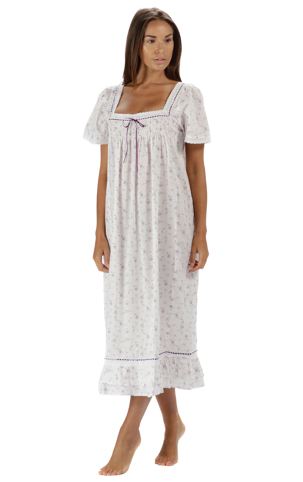 100% Cotton Nightgown Womens Victorian Nightie Plus Size Nightdress Evelyn Lilac 