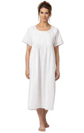 Helena - Vintage Short Sleeve Cotton Ladies Nightgown - White