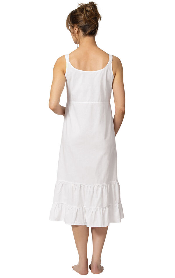 Model wearing Ruby Nightgown in White for Women, facing away from the camera image number 1
