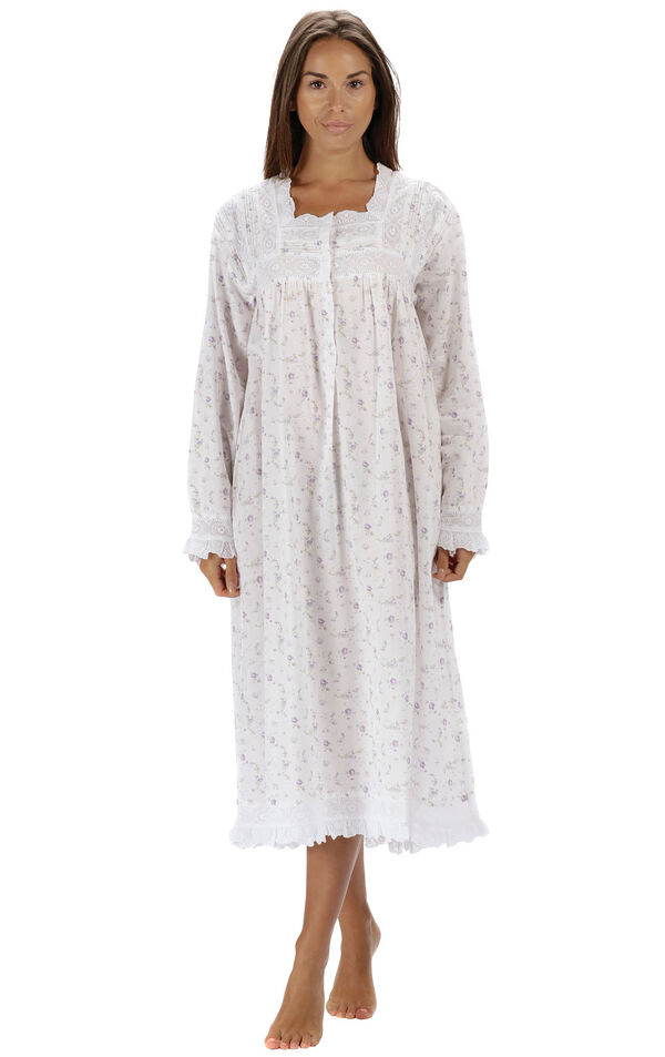 Model wearing Henrietta Nightgown - Lilac Rose image number 2