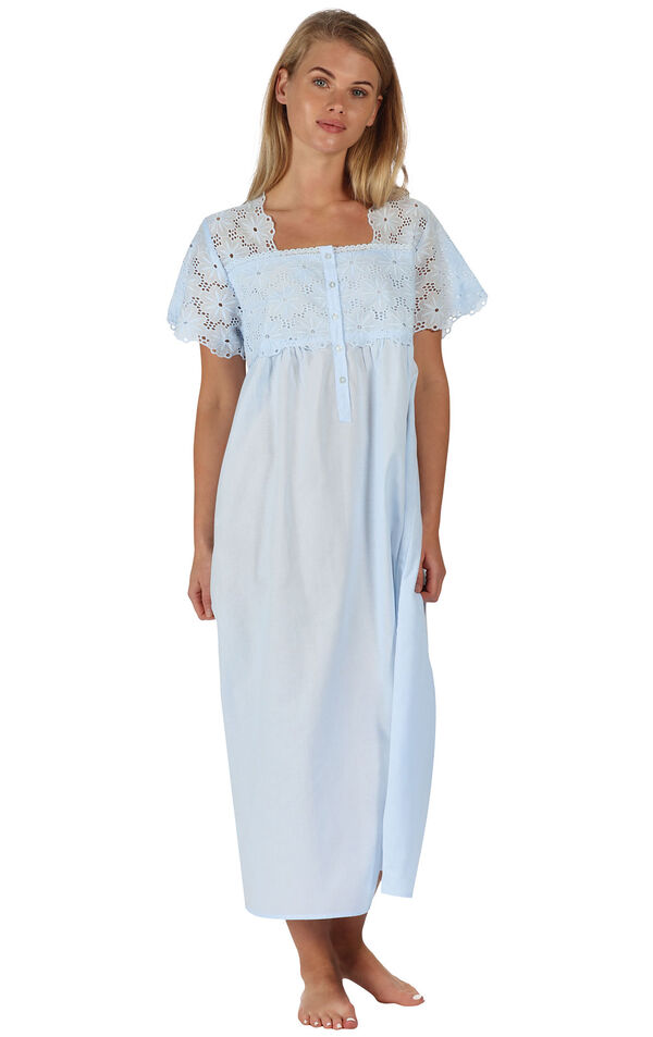 Model wearing Elizabeth Nightgown - Blue image number 0