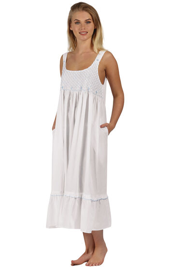 Paige - Sleeveless White Cotton Victorian Nightgown - White