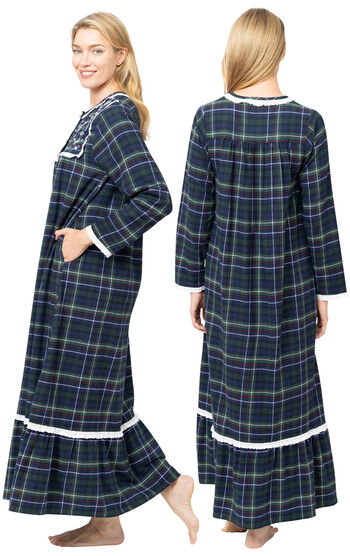 Dorothy - Victorian Long Sleeve Cotton Flannel Nightgown - Mackenzie Plaid