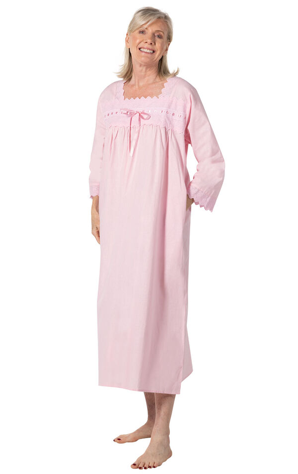 Laura - 3/4 Sleeve Long Cotton Nightgown for Women image number 2