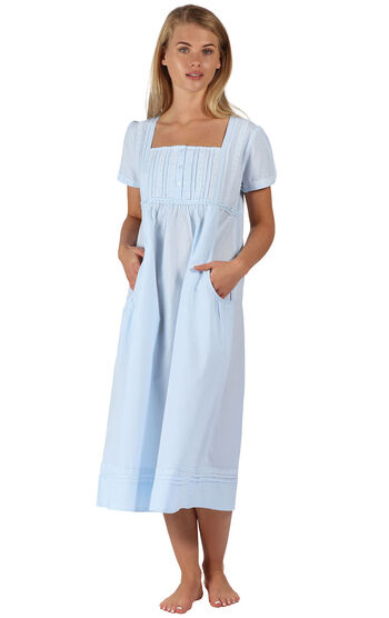 Lara - Womens Short Sleeve Cotton Summer Nightgown - Blue