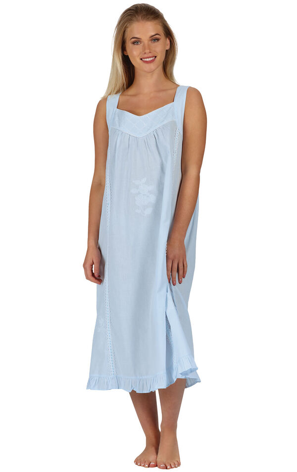 Model wearing Nancy Nightgown in Blue image number 3