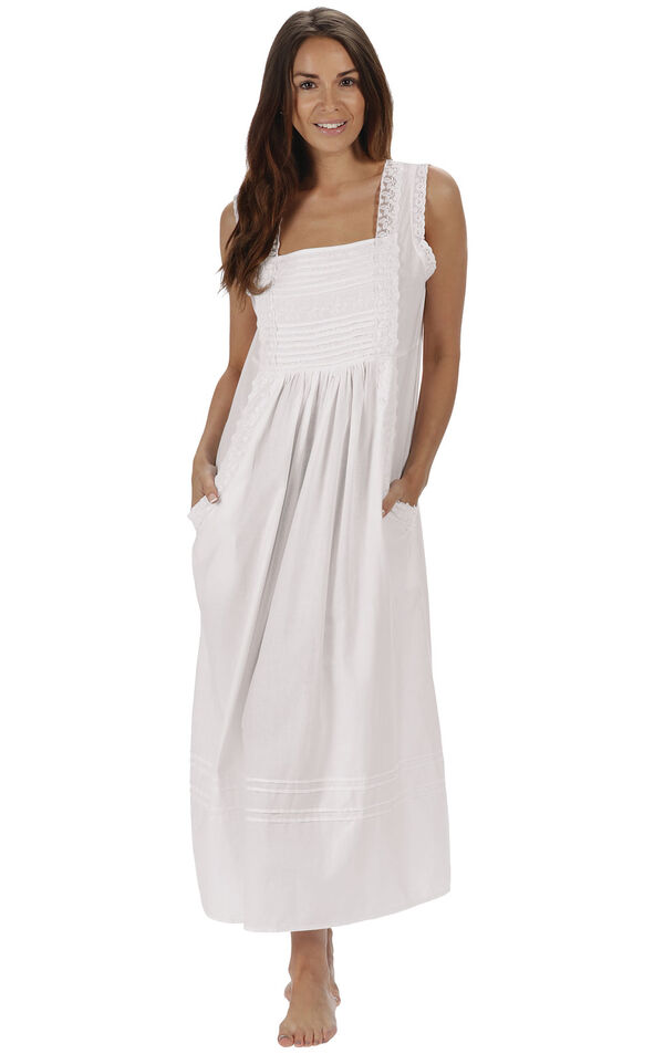Model wearing Rebecca Nightgown - White
