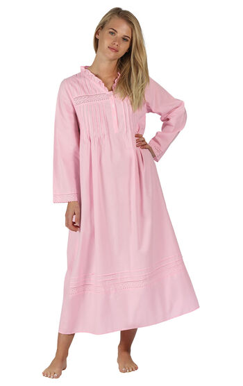 Annabelle - Vintage Long Sleeve Cotton Nightgown - Pink