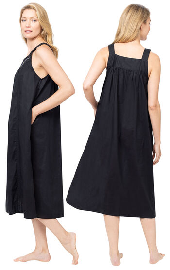 Meghan - Victorian Sleeveless Cotton Nightgown - Black
