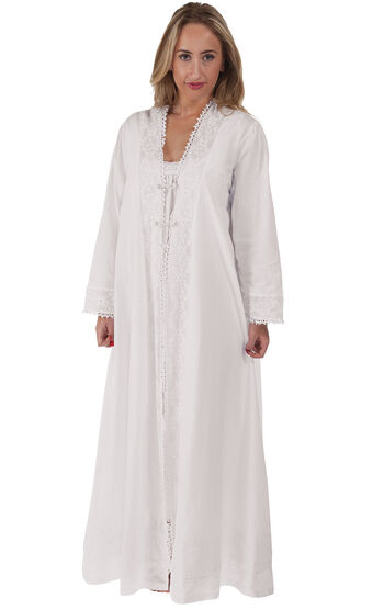 Rosalind - Light Weight Long Cotton Womens Robe/Housecoat - White