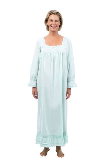 Martha - Victorian Long Sleeve Cotton Nightgown - Sea Glass