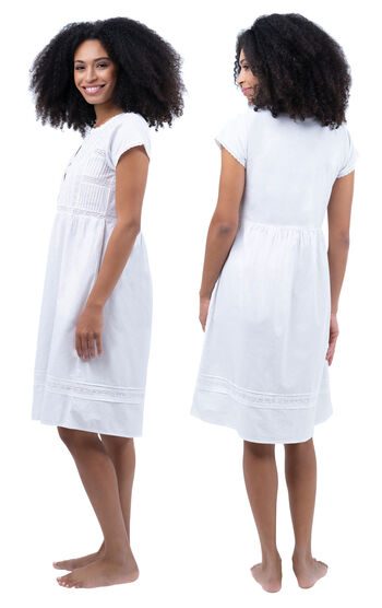 Daphne - Victorian Short Sleeve Cotton Nightgown - White