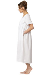 Model wearing Helena Nightgown in White for Women, hands in pockets and facing to the side image number 2