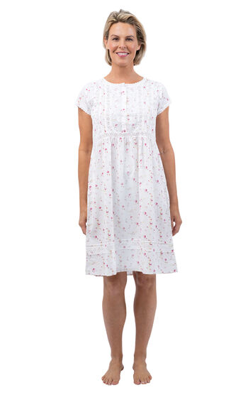 Daphne - Victorian Short Sleeve Cotton Nightgown - Vintage Rose