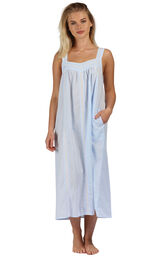 Model wearing Meghan Nightgown  in Blue image number 1