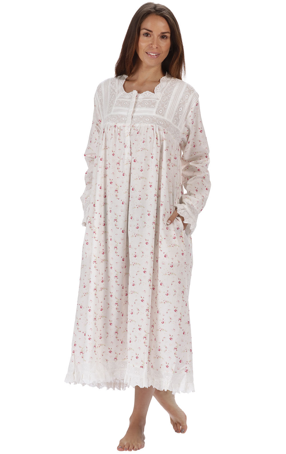 The 1 for U 100% Cotton Long Sleeve Nightdress with Pockets 7 Sizes Isabella