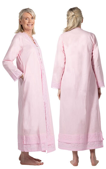 Rosalind - Light Weight Long Cotton Womens Robe/Housecoat - Pink