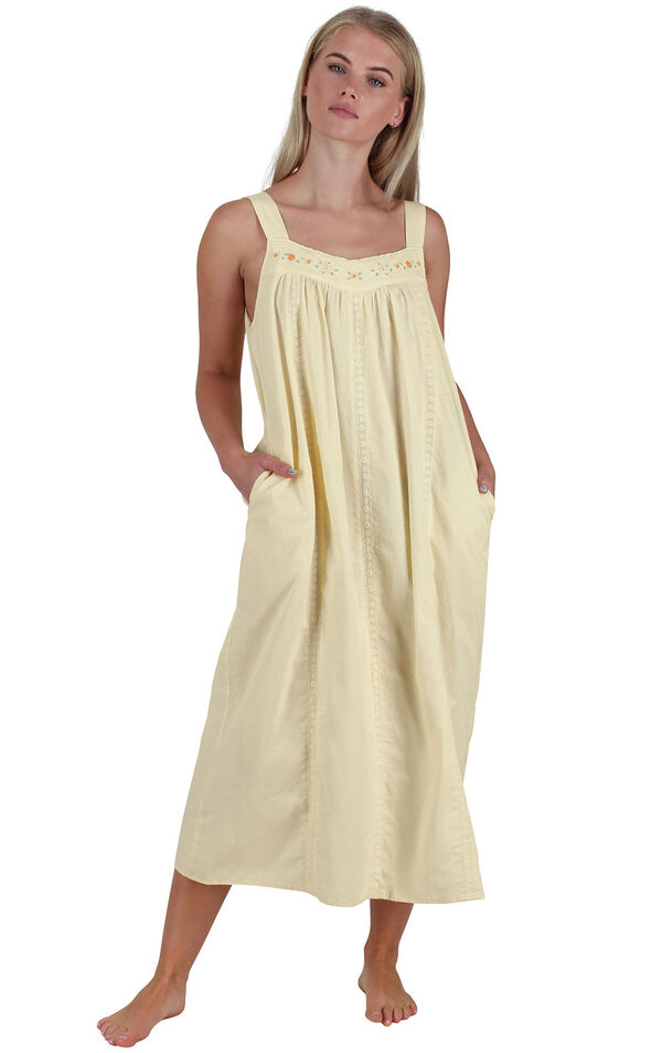 Model wearing Meghan Nightgown in Yellow