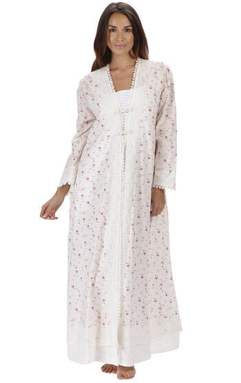 Rosalind - Light Weight Long Cotton Womens Robe/Housecoat - Vintage Rose