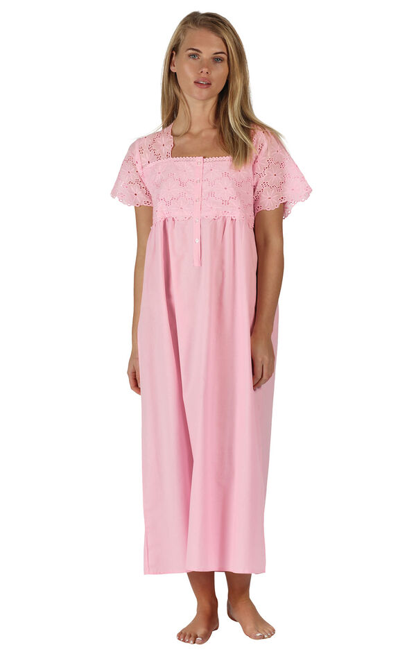 Model wearing Elizabeth Nightgown - Pink image number 0