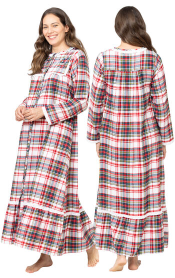 Dorothy - Victorian Long Sleeve Cotton Flannel Nightgown - Dress Stewart Plaid