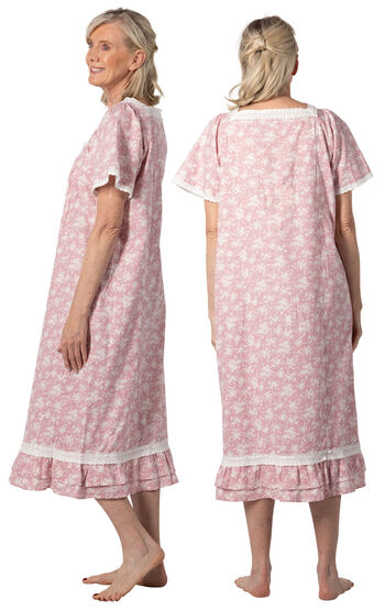 Evelyn - Vintage-Inspired Short Sleeve Cotton Nightgown - Pink Floral