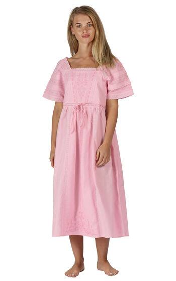 Amanda - Short Sleeve Vintage Ladies Nightgown - Pink
