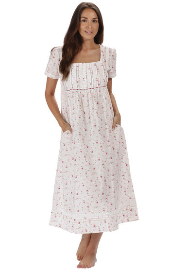 Lara - Womens Short Sleeve Cotton Summer Nightgown - Vintage Rose