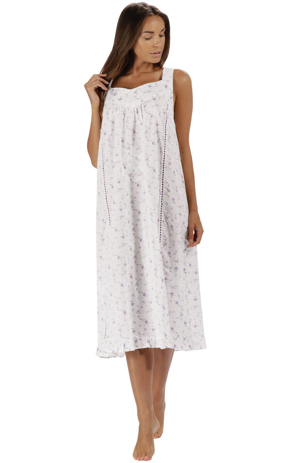 Model wearing Nancy Nightgown in Lilac Rose for Women