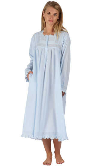 Henrietta - 100% Cotton Long Sleeve Vintage Nightgown - Blue