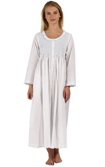 Elsa - Floor Length Long Sleeve Womens Nightgown - White