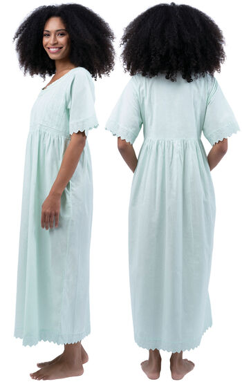 Helena - Vintage Short Sleeve Cotton Ladies Nightgown - Sea Glass