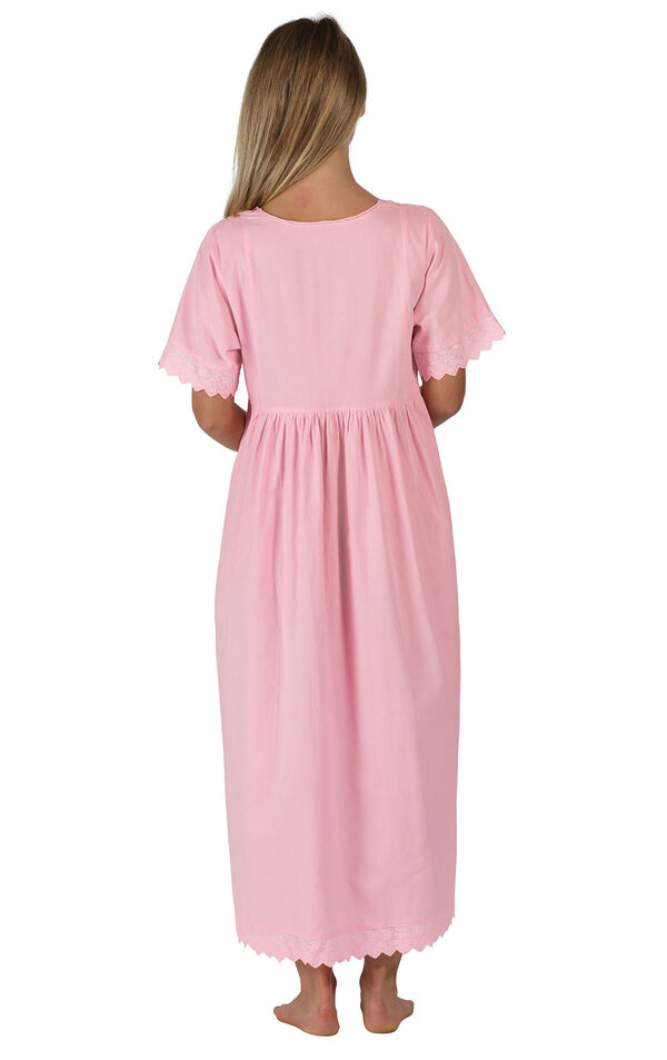 Model wearing Helena Nightgown in Pink for Women, facing away from the camera image number 1